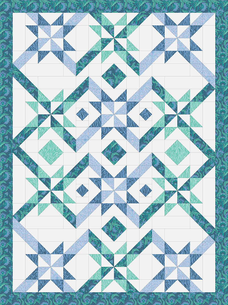 Stars and Tiger Stripes Cheater Quilt - Teal/Blue