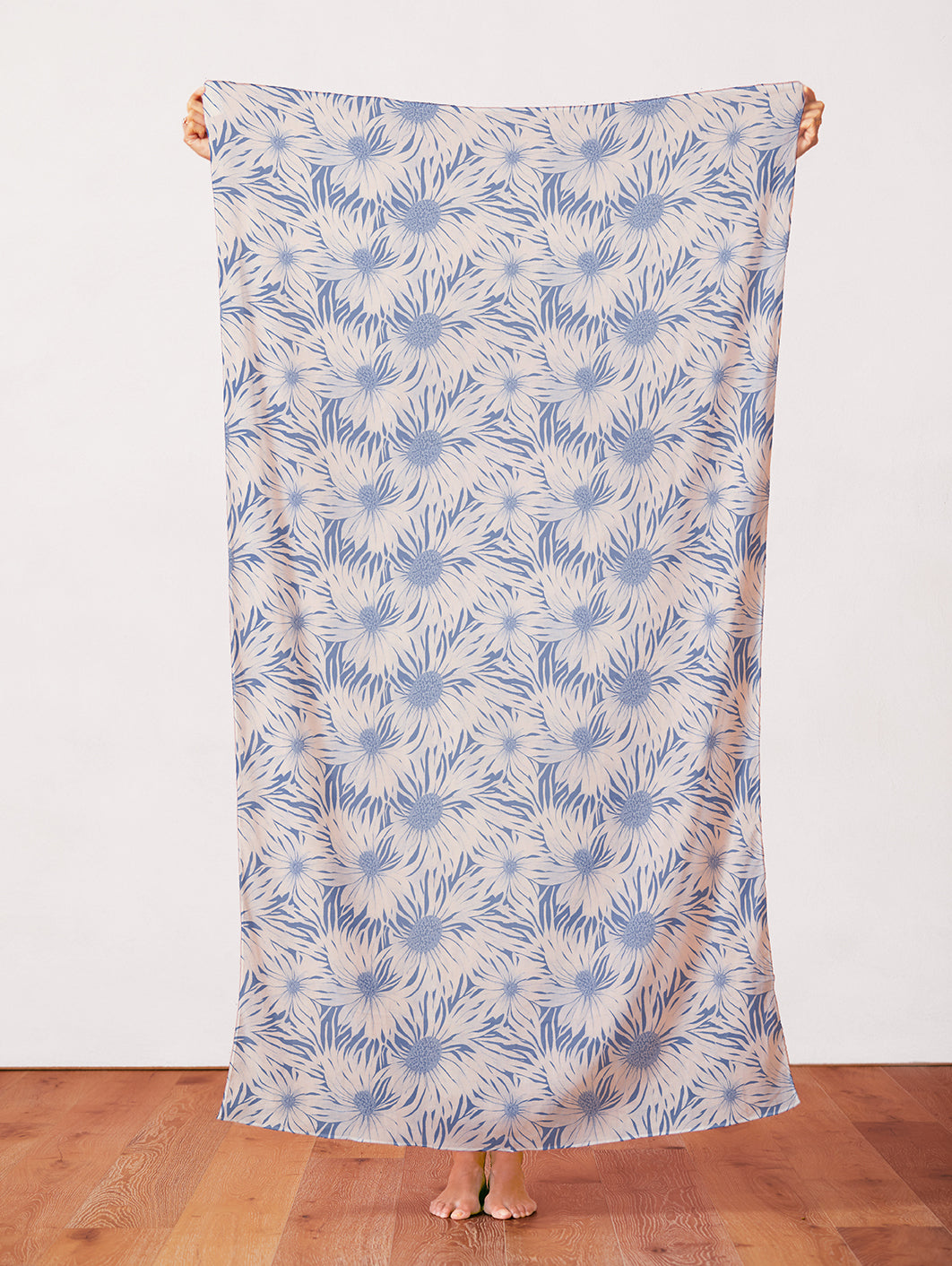 Whimsical Petals - White on Blue