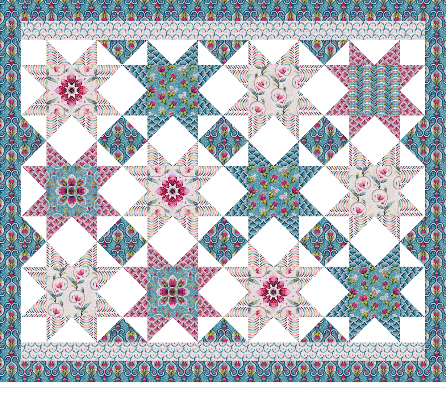 Mosaic Magic Cheater Quilt - Aqua/Pink
