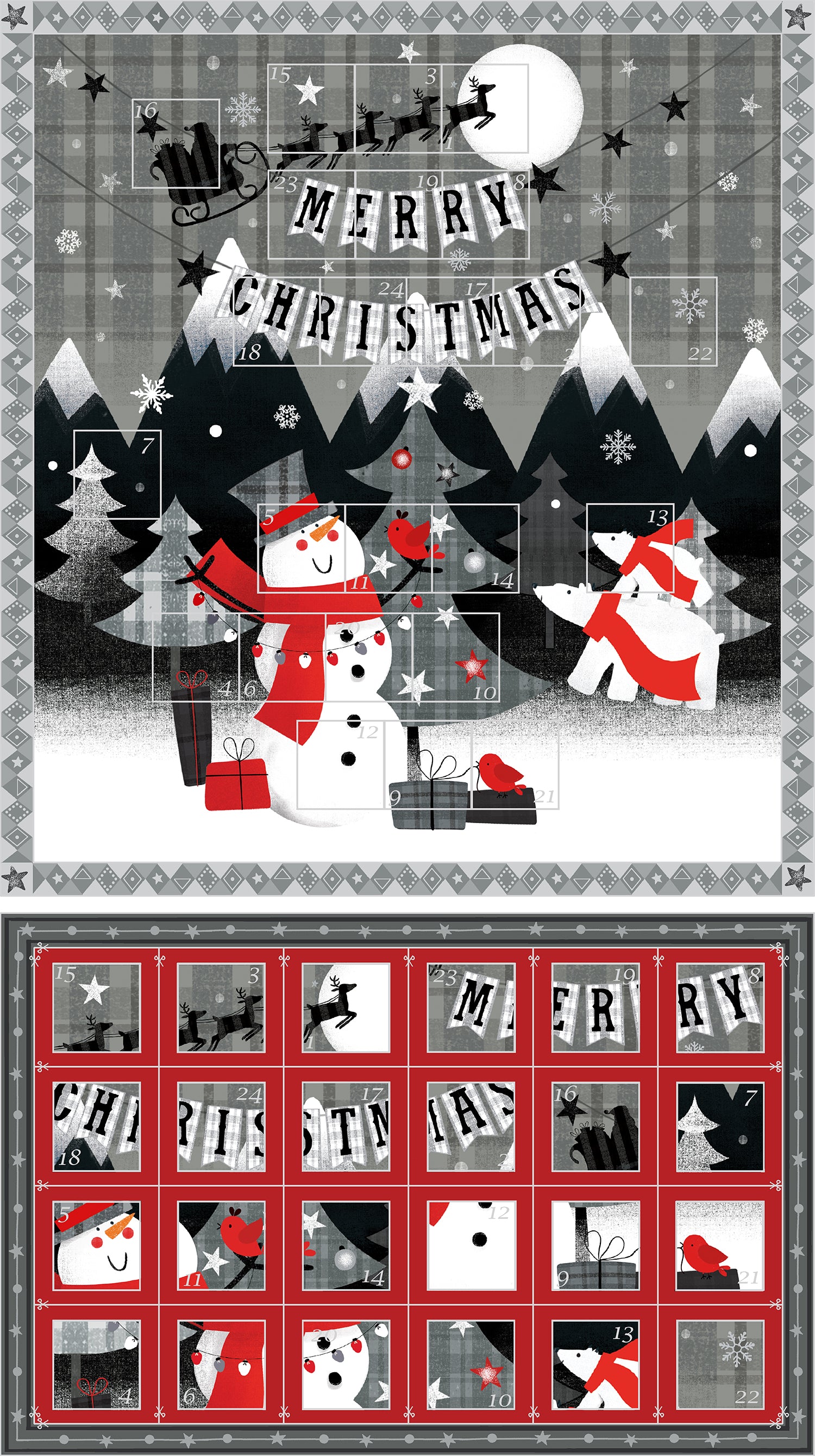 Red + Grey Christmas Advent Calendar Panel – Paintbrush Studio Fabrics