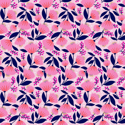 Fan Flowers - Light Pink/Navy