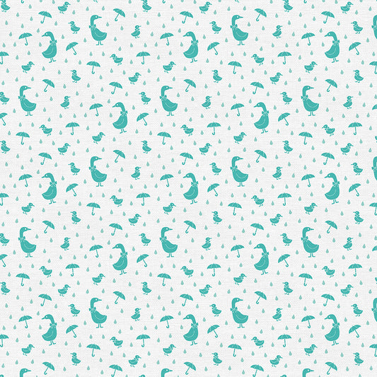 Ducks with Umbrellas - Teal/White