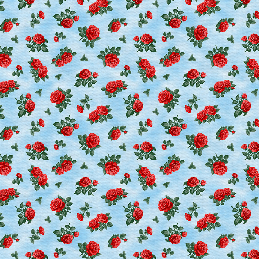 Ditsy Rose Stems - Red/Blue