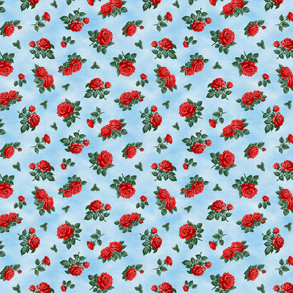 Ditsy Rose Stems - Red/Blue