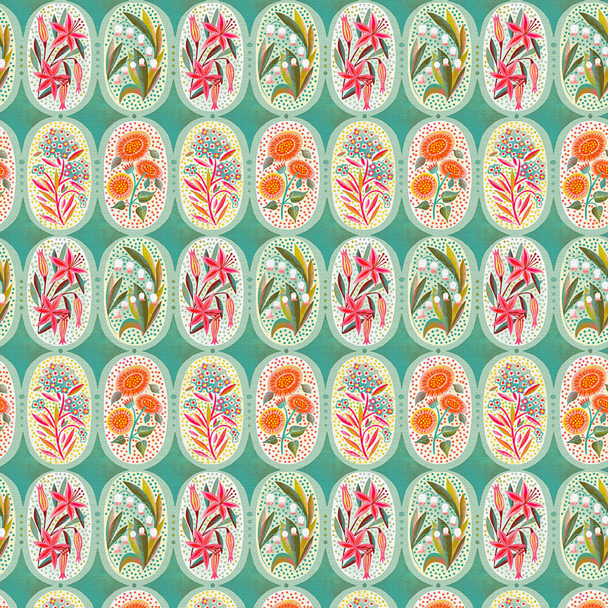 Flower Medallions - Teal/Pink