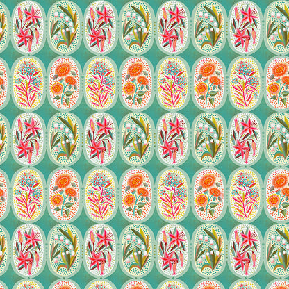 Flower Medallions - Teal/Pink
