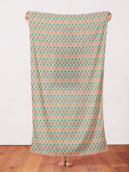 Flower Medallions - Teal/Pink