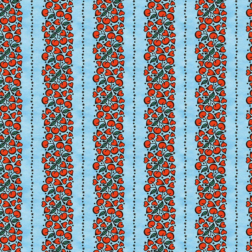 Cherry Heart Stripe Tattoos - Blue