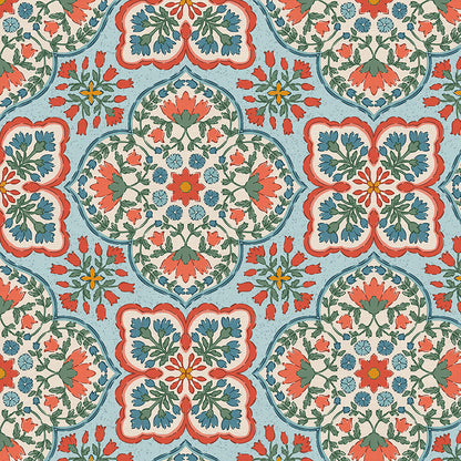 Blockprint Chic - Light Blue/Red