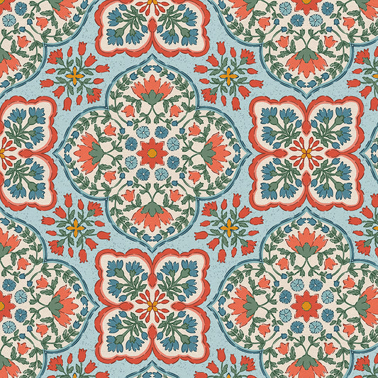 Blockprint Chic - Light Blue/Red