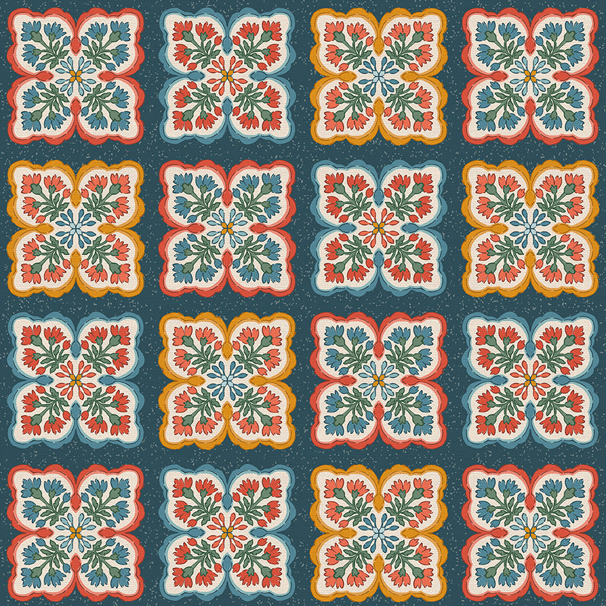 Floral Block - Blue/Red