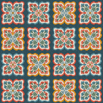 Floral Block - Blue/Red