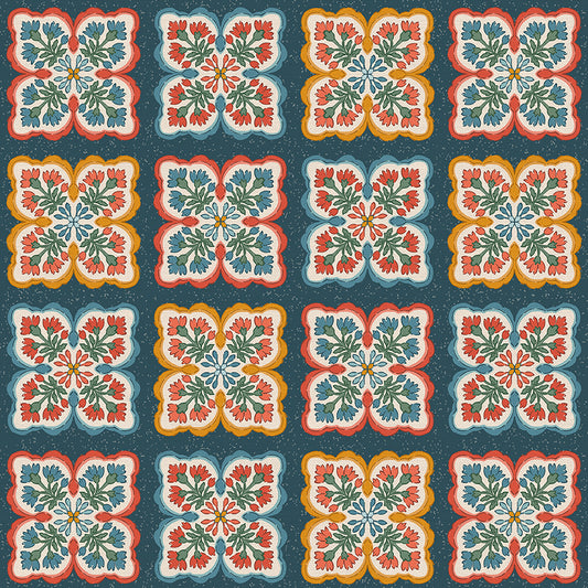 Floral Block - Blue/Red