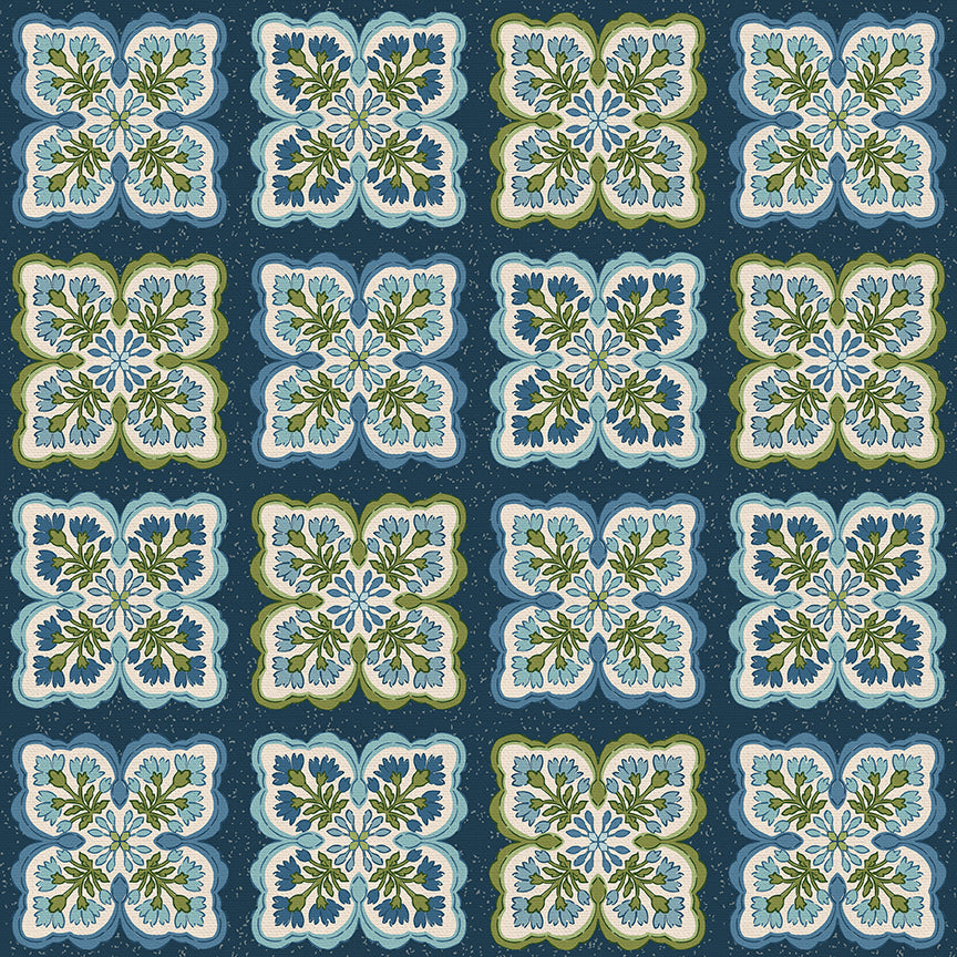 Floral Block - Blue/Green