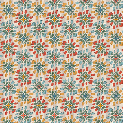 Floral Stripe - Beige/Red