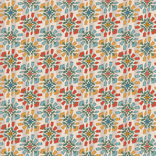 Floral Stripe - Beige/Red