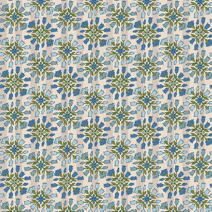 Floral Stripe - Beige/Blue