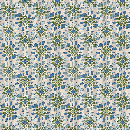 Floral Stripe - Beige/Blue