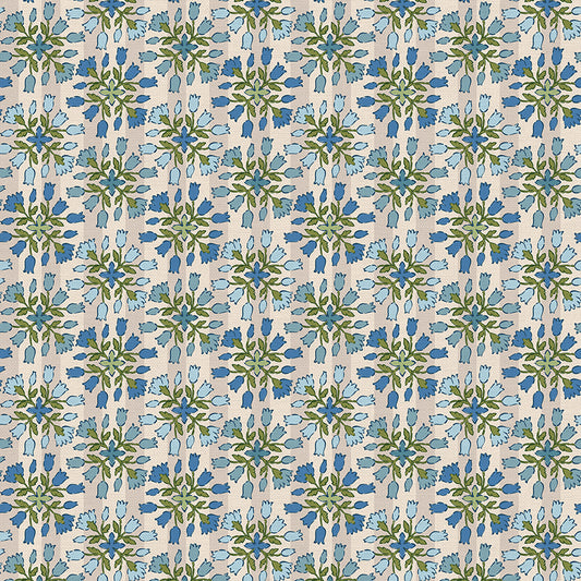 Floral Stripe - Beige/Blue