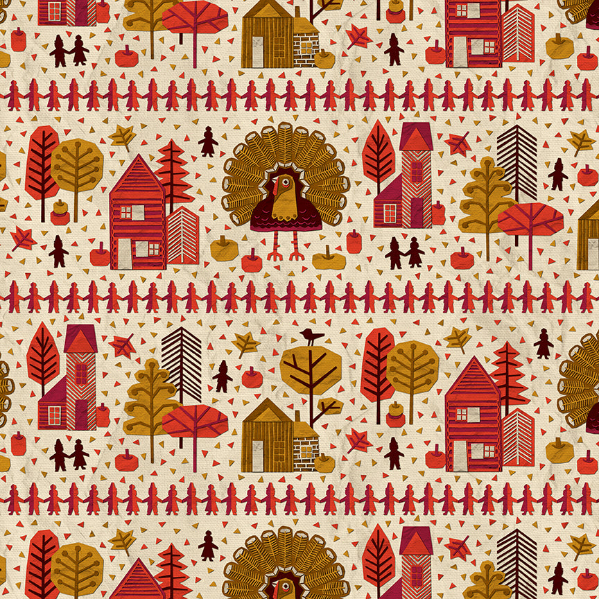 Thanksgiving Paper-Cut - Cream/Red