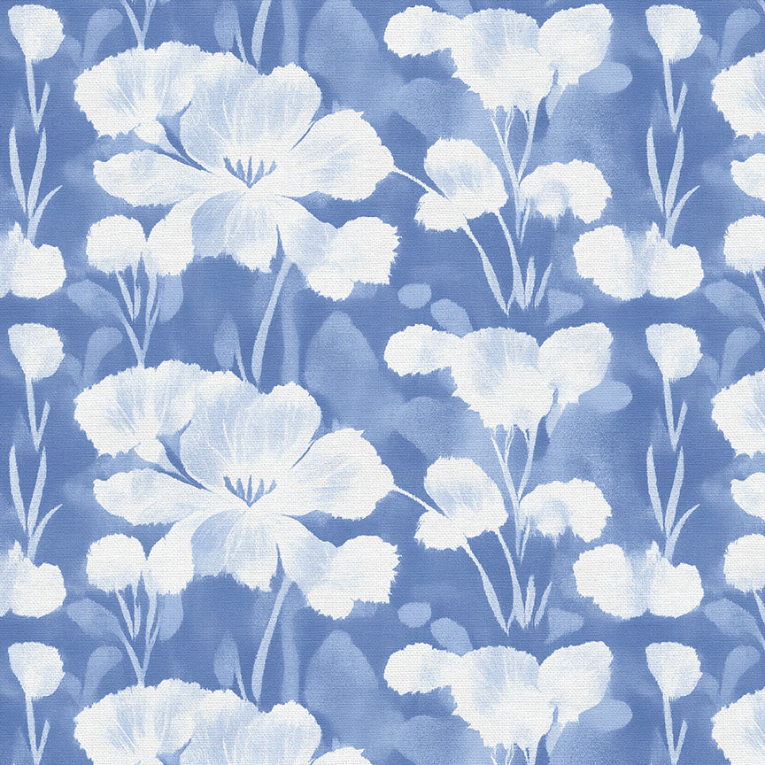 Abstract Florals - White on Blue
