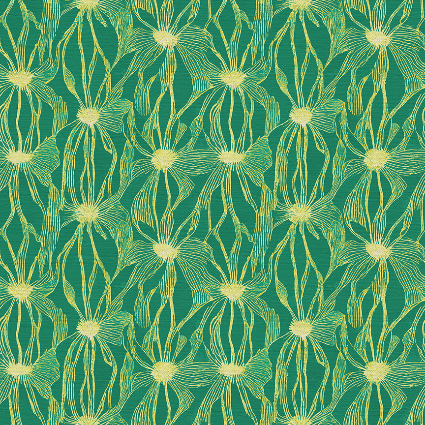 Floral Line Work - Chartreuse on Green