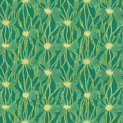 Floral Line Work - Chartreuse on Green
