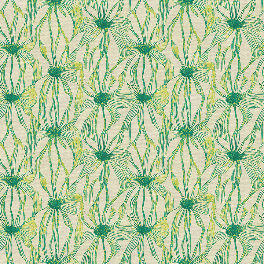 Floral Line Work - Green on Chartreuse