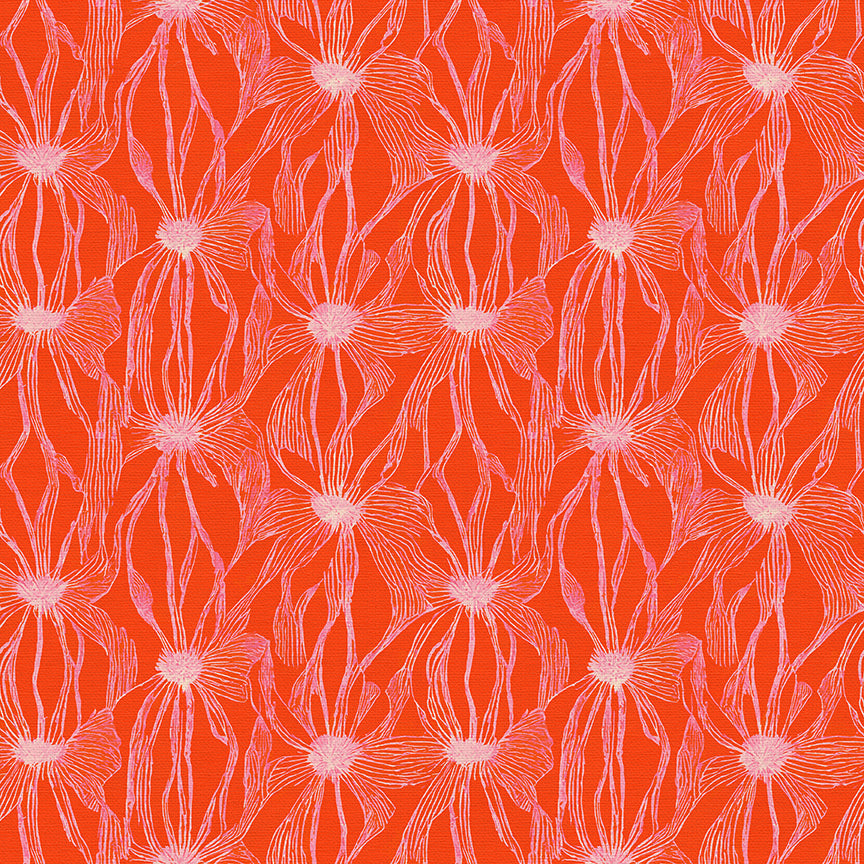 Floral Line Work - Cream on Red