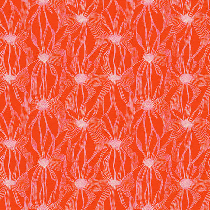 Floral Line Work - Cream on Red