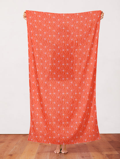 Floral Line Work - Cream on Red