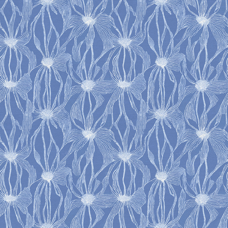 Floral Line Work - White on Blue