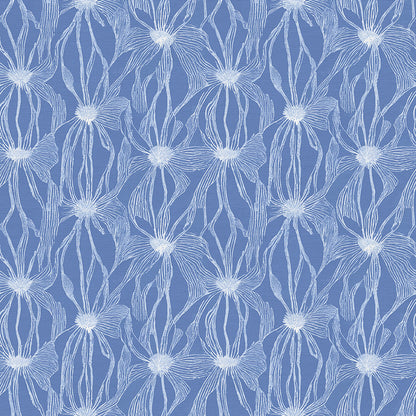 Floral Line Work - White on Blue