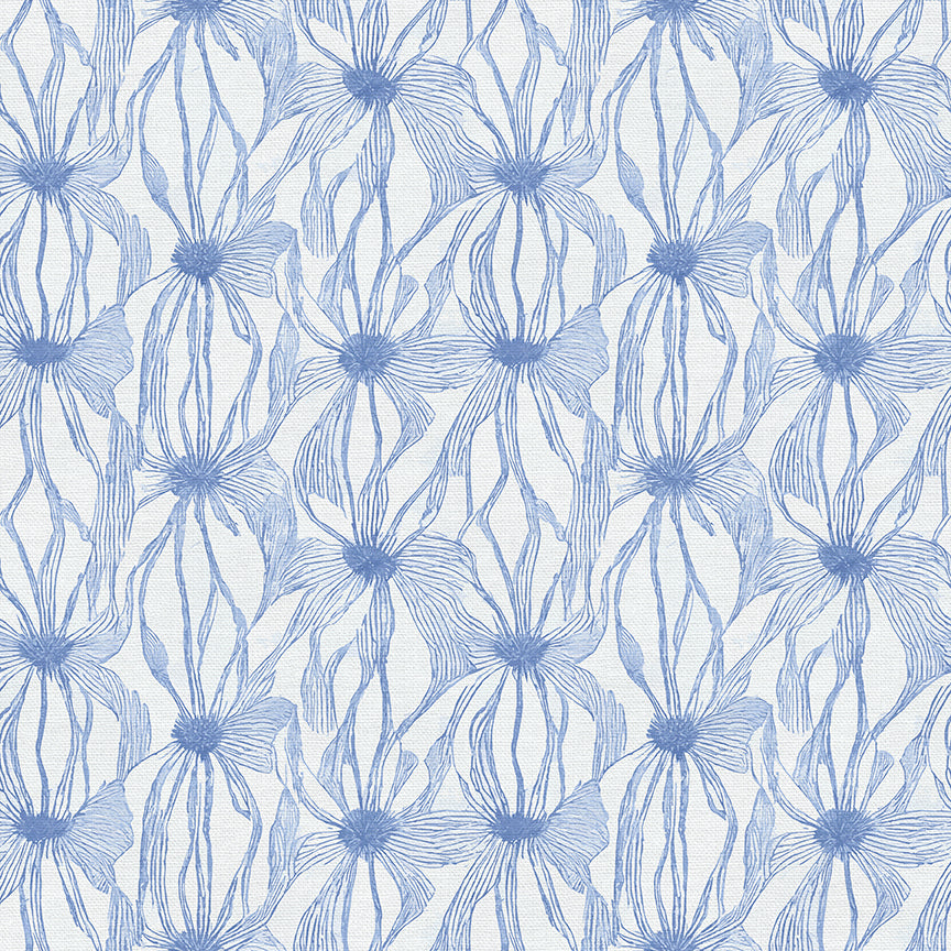 Floral Line Work - Blue on White