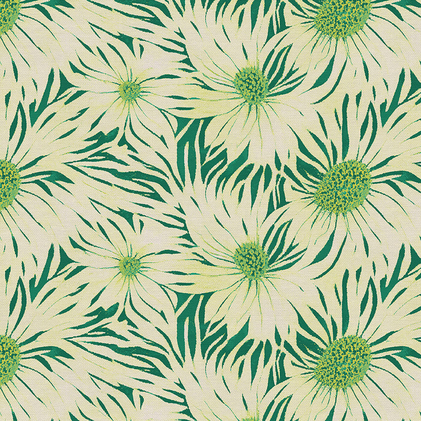 Whimsical Petals - Chartreuse on Green