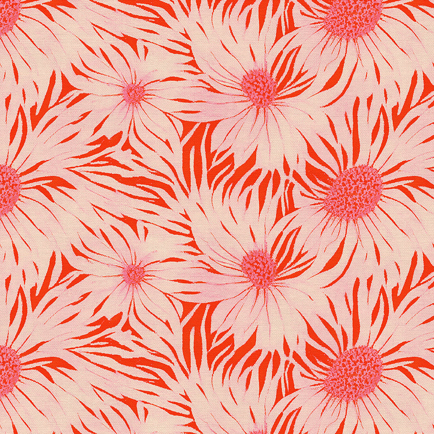 Whimsical Petals - Cream on Red