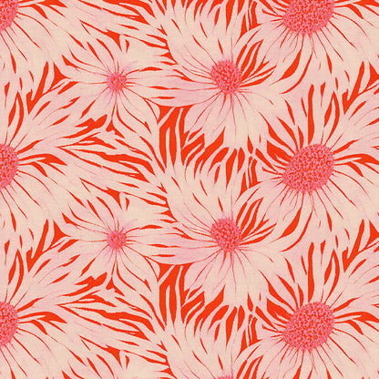 Whimsical Petals - Cream on Red
