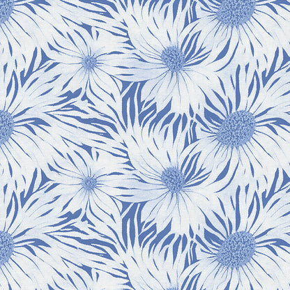 Whimsical Petals - White on Blue