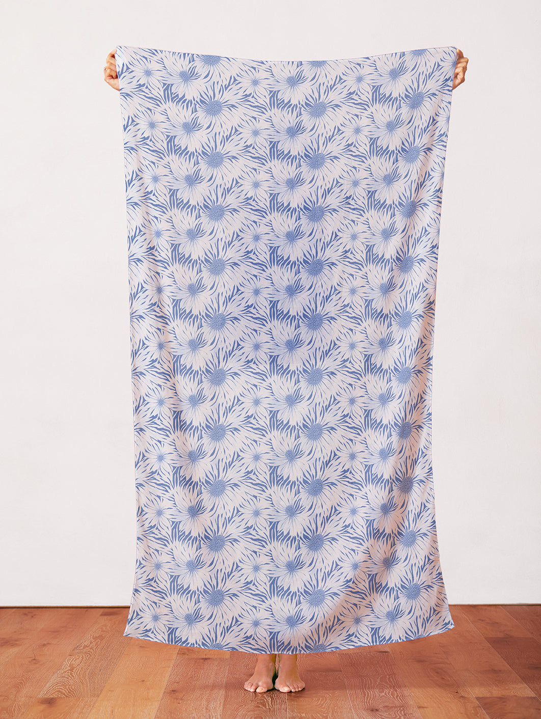 Whimsical Petals - White on Blue