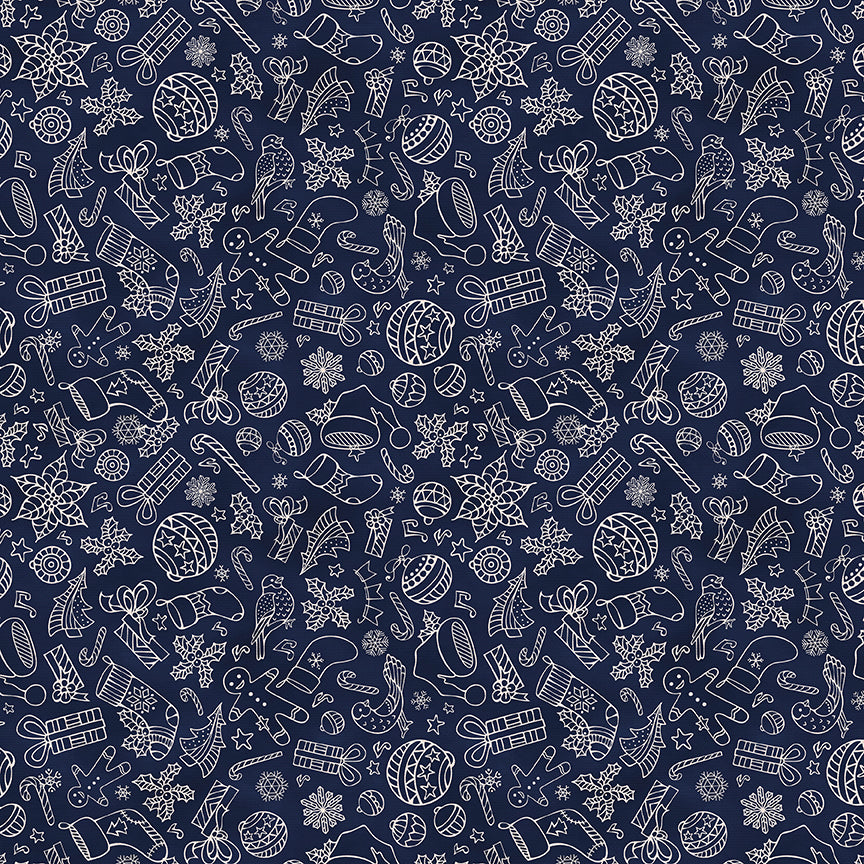 Christmas Illustrations - White on Navy