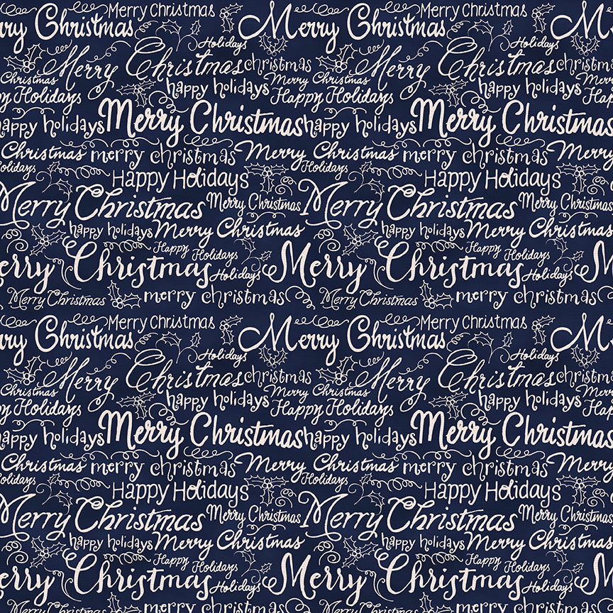 Christmas Words - White on Navy