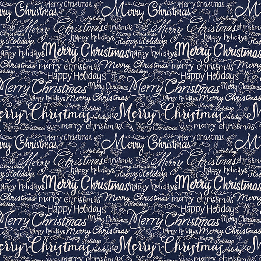 Christmas Words - White on Navy