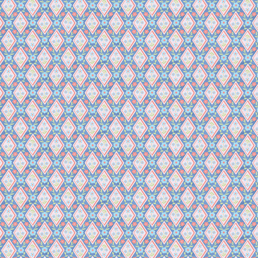 Diamonds - Coral on Blue