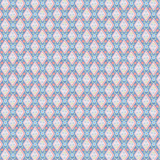 Diamonds - Coral on Blue
