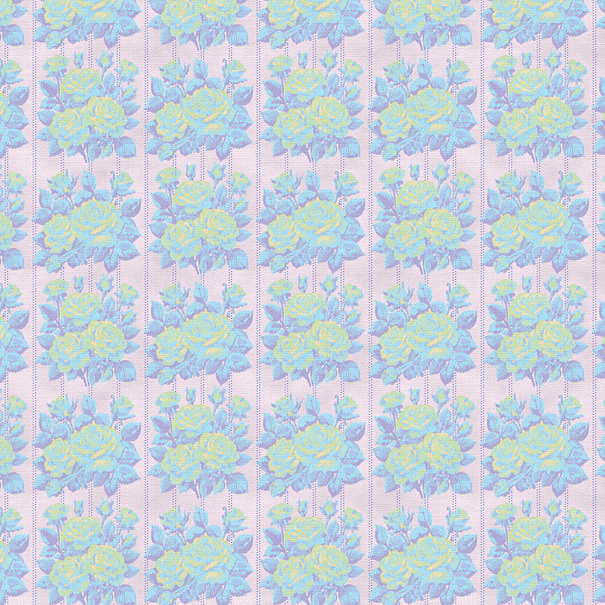 Rose Bouquets - Blue on Pink