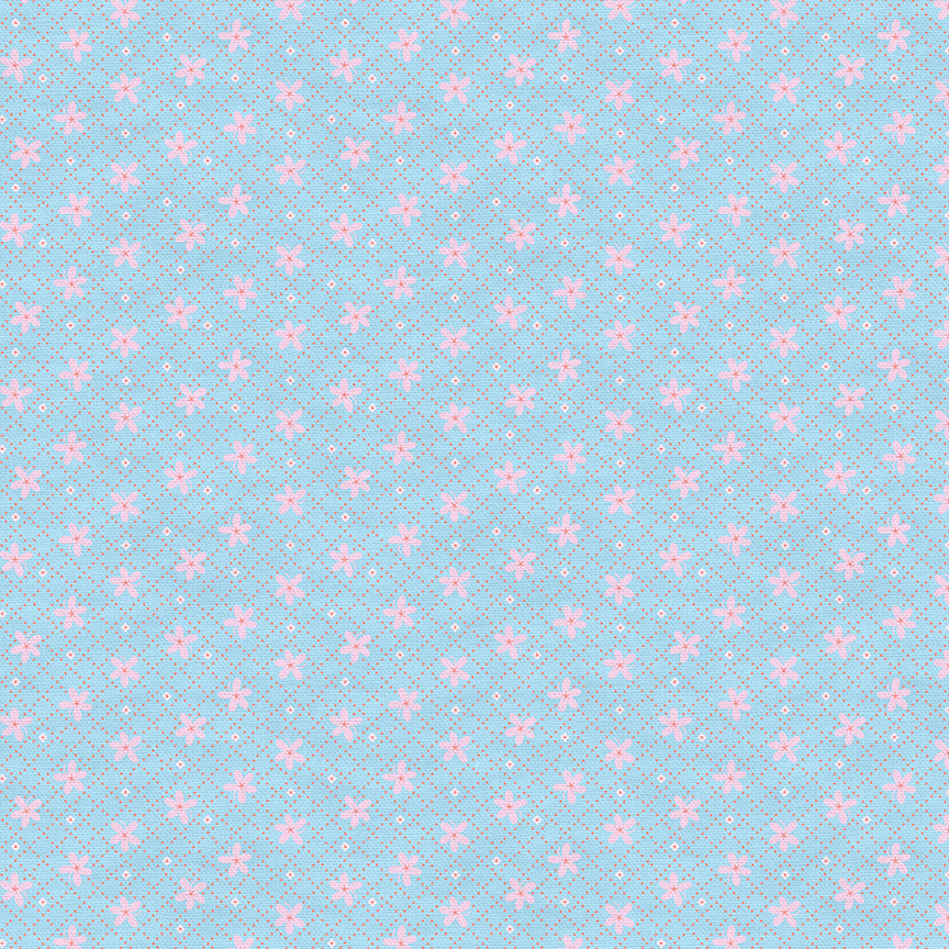 Floral Grid - Pink on Blue