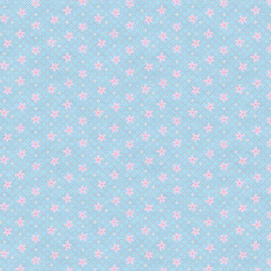 Floral Grid - Pink on Blue