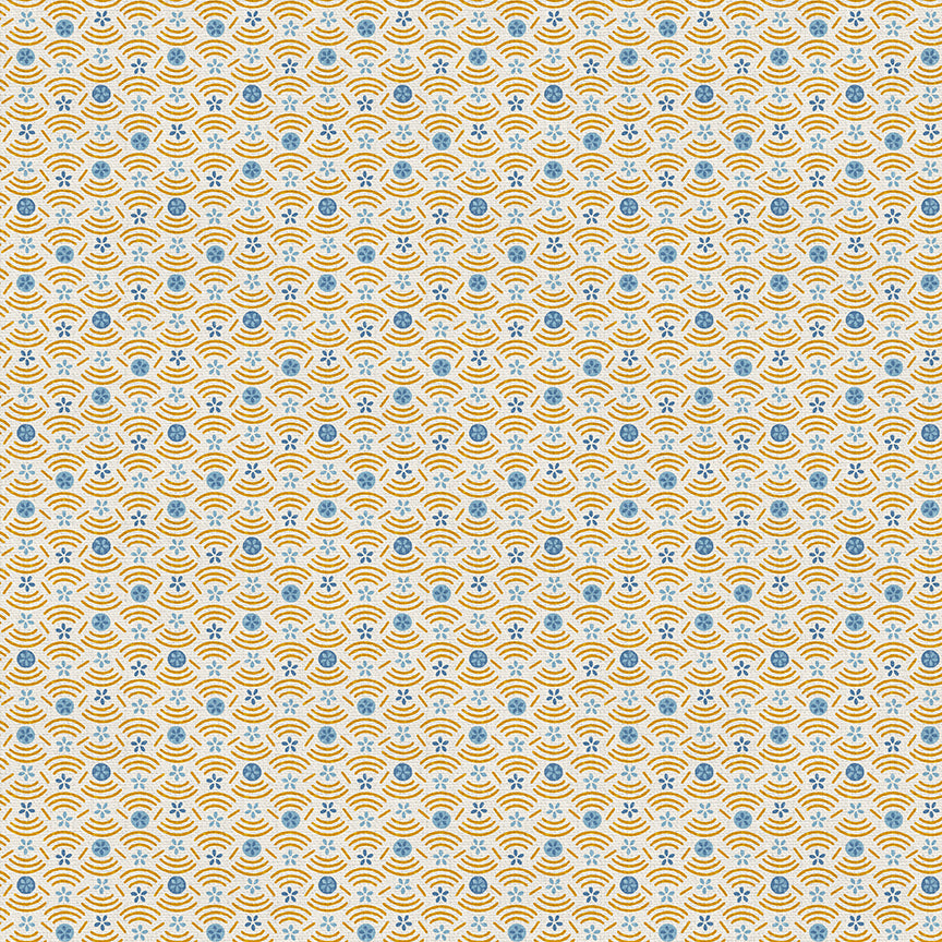 Floral Circles - Blue/Gold