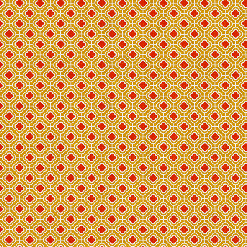 Geometric Floral - Red/Gold