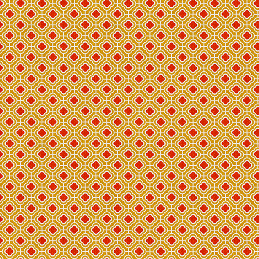 Geometric Floral - Red/Gold